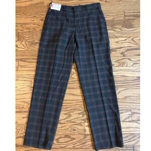 Murano Mens 32x32 Grey Plaid Front Dress Pants NWT Wool Blend